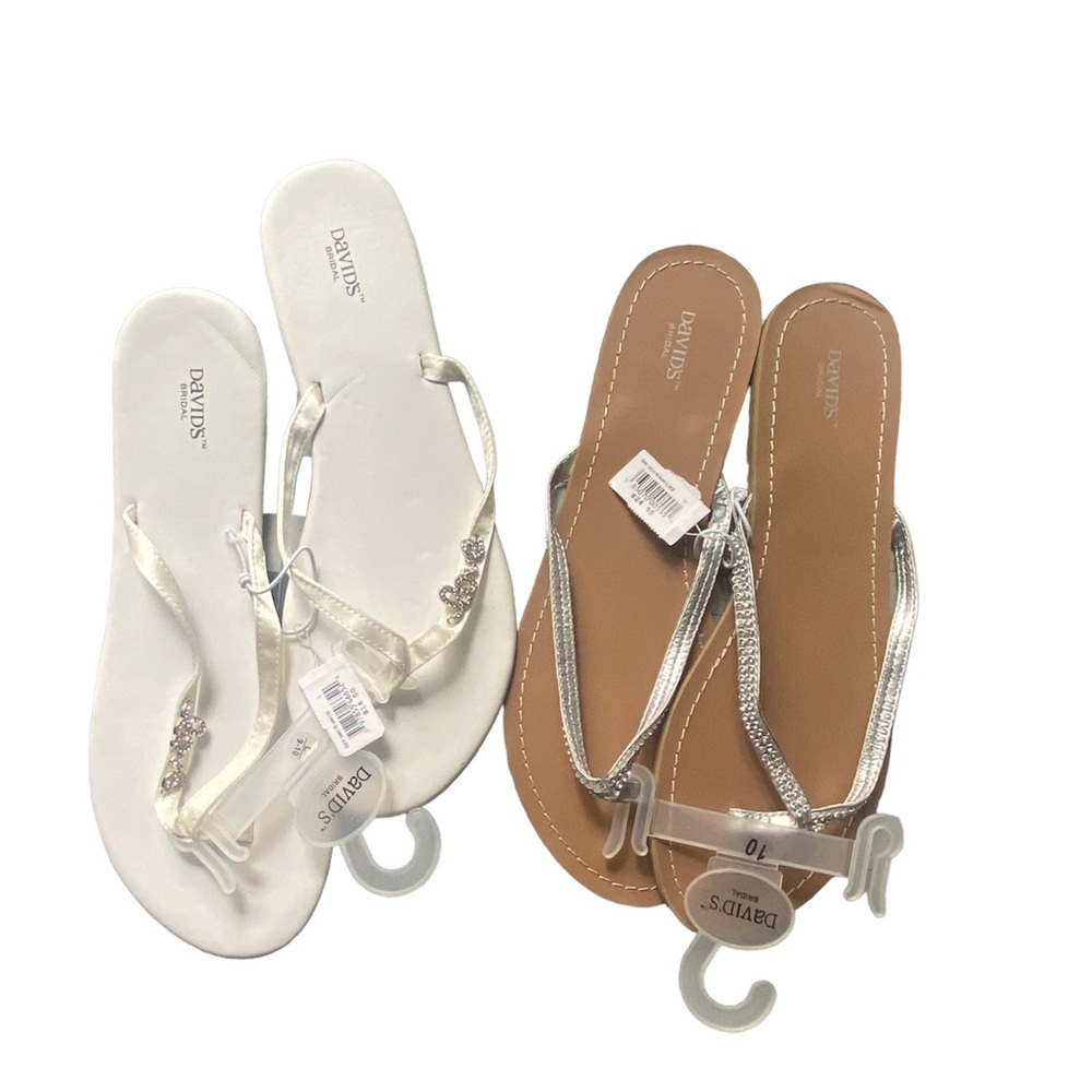 David’s bridal white love wedding thong sandals size Large 9-10